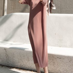 Versatile High-Temperature Pleated Paper Doll Dress with Toothpick Pleats, Knee-Length, Round Neck, Short Sleeves, Slimming Style