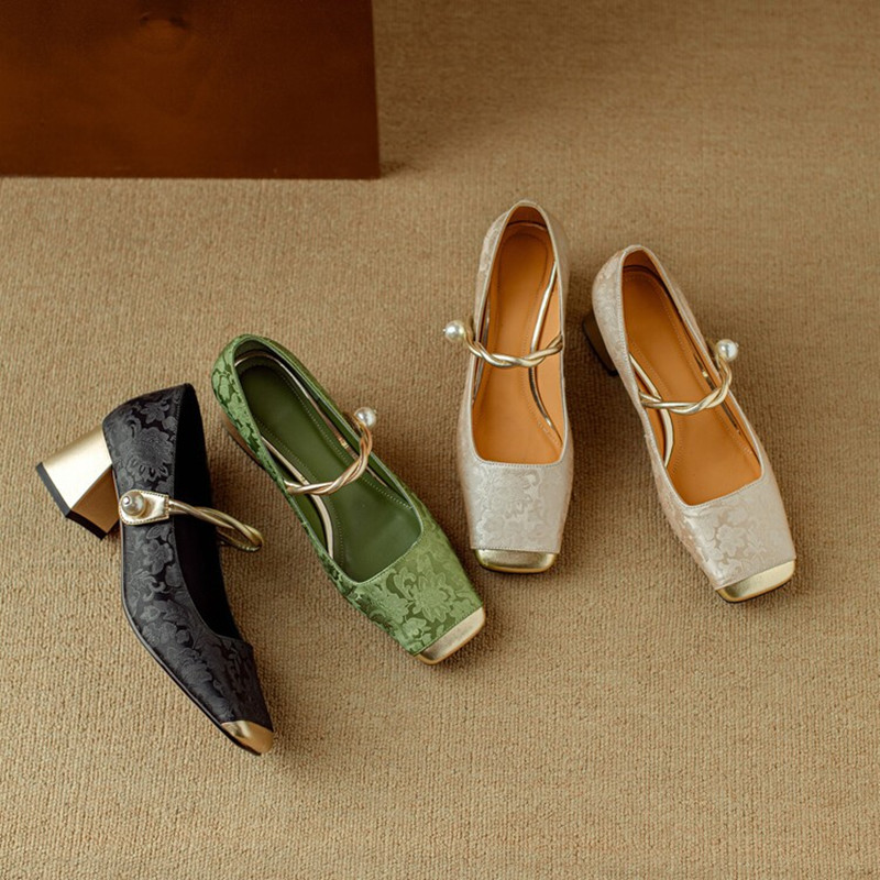 Versatile Italian Mary Jane High Heels for Women - National Wind Han Element, Square Toe, Shallow Mouth, Chic Style Versatile Italian Mary Jane High Heels for Women - National Wind Han Element, Square Toe, Shallow Mouth, Chic Style