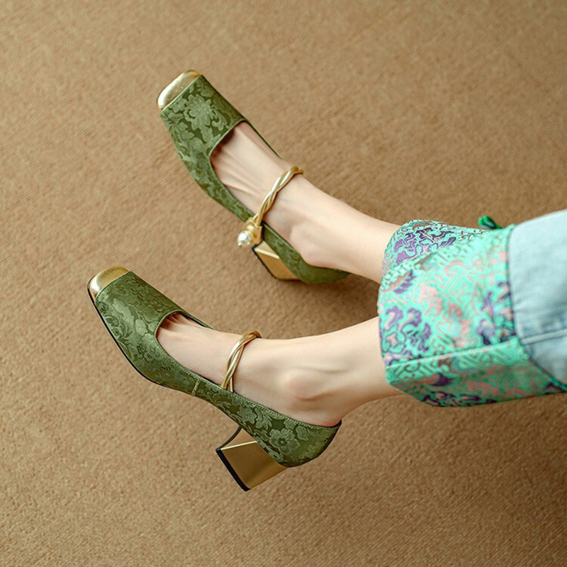 Versatile Italian Mary Jane High Heels for Women - National Wind Han Element, Square Toe, Shallow Mouth, Chic Style Versatile Italian Mary Jane High Heels for Women - National Wind Han Element, Square Toe, Shallow Mouth, Chic Style