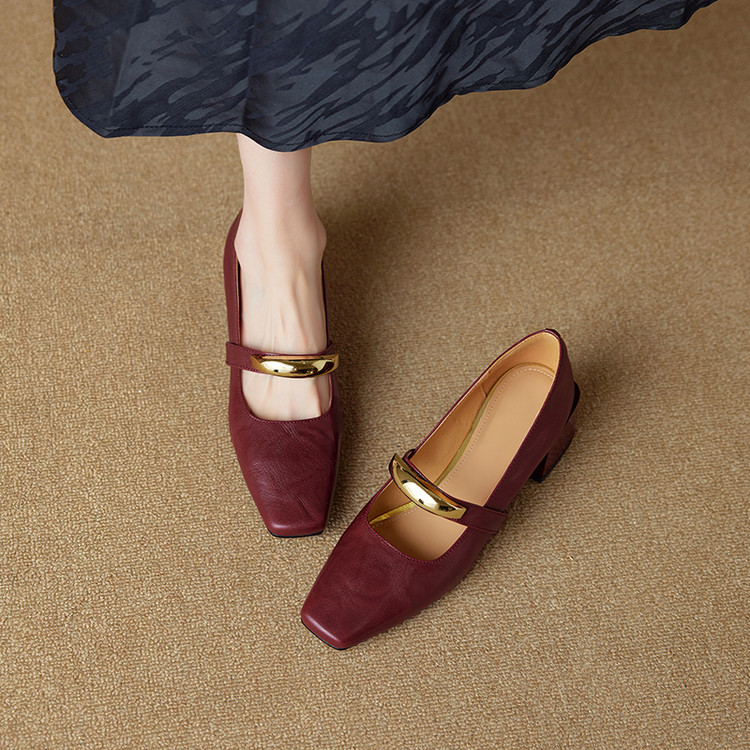 Versatile Italian One-Strap Mary Jane Shoes for Women – Genuine Leather, Square Toe, High Heels, Trendy Fashion Footwear