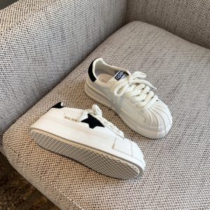 Versatile Lace-Up Thick-Soled White Sneakers for Women - Starry Casual Sports Shoes - 2025 Spring Style