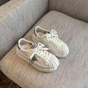 Versatile Lace-Up Thick-Soled White Sneakers for Women - Starry Casual Sports Shoes - 2025 Spring Style