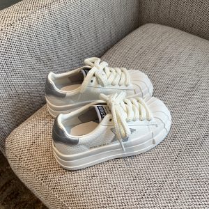 Versatile Lace-Up Thick-Soled White Sneakers for Women - Starry Casual Sports Shoes - 2025 Spring Style