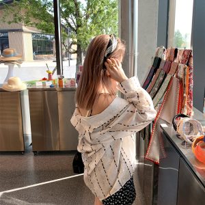 Versatile Lapel Long Sleeve Striped Shirt for Women - 2025 Summer Fashion, Loose Slimming Style, Perfect for Y2K and Casual Wear