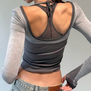 Versatile Layering T-Shirt with Three-Fabric Splicing – Haute Couture Inspired Daily Wear for Chic Aesthetic