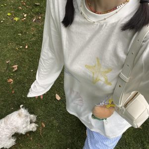 Versatile Long-Sleeve Dolphin Cartoon Print Sun Protection Cover-Up - Slightly Sheer Snowflake Cotton, Casual Korean Style for Women