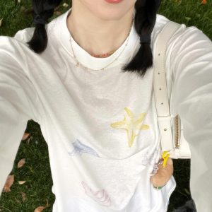 Versatile Long-Sleeve Dolphin Cartoon Print Sun Protection Cover-Up - Slightly Sheer Snowflake Cotton, Casual Korean Style for Women