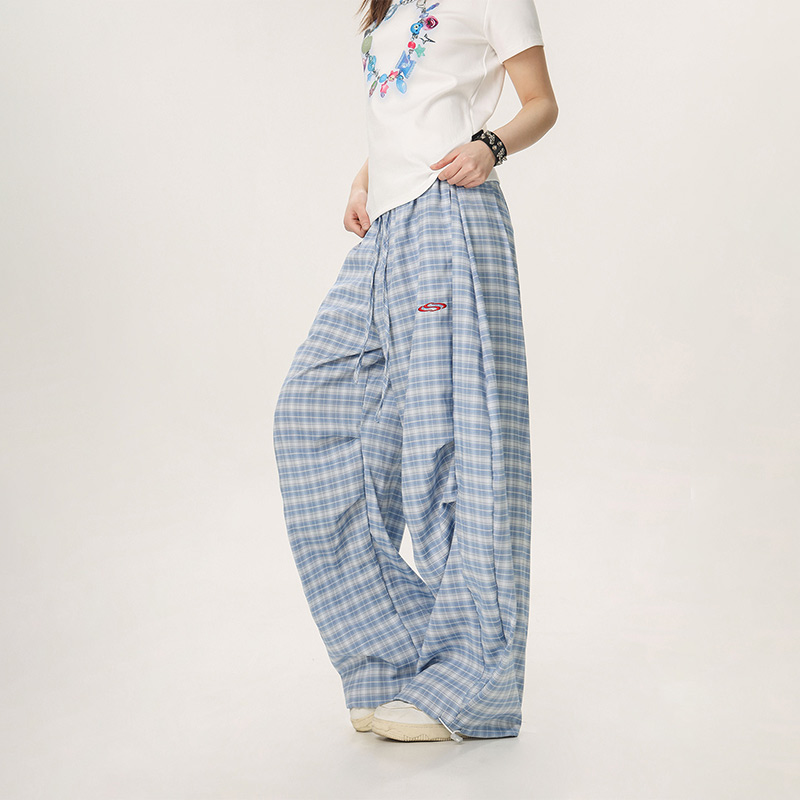 Versatile Plaid Pleated Wide-Leg Pants for Men and Women - Casual Straight Loose Draped Style, Perfect for 90s and Y2K Fashion Versatile Plaid Pleated Wide-Leg Pants for Men and Women - Casual Straight Loose Draped Style, Perfect for 90s and Y2K Fashion