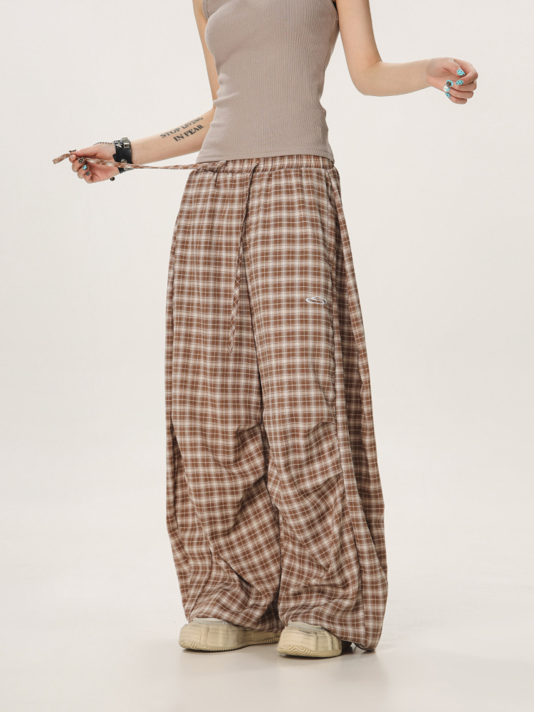 Versatile Plaid Pleated Wide-Leg Pants for Men and Women - Casual Straight Loose Draped Style, Perfect for 90s and Y2K Fashion Versatile Plaid Pleated Wide-Leg Pants for Men and Women - Casual Straight Loose Draped Style, Perfect for 90s and Y2K Fashion