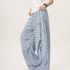 Versatile Plaid Pleated Wide-Leg Pants for Men and Women - Casual Straight Loose Draped Style, Perfect for 90s and Y2K Fashion
