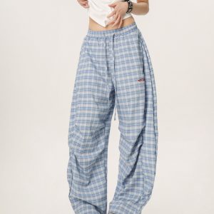 Versatile Plaid Pleated Wide-Leg Pants for Men and Women - Casual Straight Loose Draped Style, Perfect for 90s and Y2K Fashion