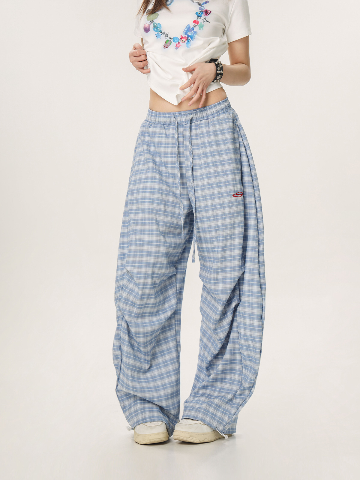 Versatile Plaid Pleated Wide-Leg Pants for Men and Women - Casual Straight Loose Draped Style, Perfect for 90s and Y2K Fashion Versatile Plaid Pleated Wide-Leg Pants for Men and Women - Casual Straight Loose Draped Style, Perfect for 90s and Y2K Fashion