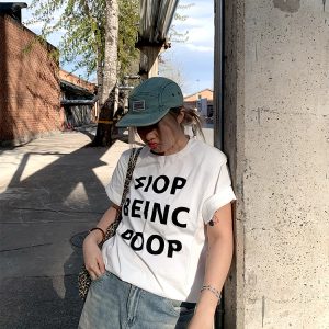 Versatile Round Neck Short Sleeve Letter Print T-Shirt for Women - Loose Slim Fit, Spring/Summer 2025 Fashion, Casual Style