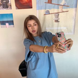 Versatile Round Neck Short Sleeve Solid Color T-Shirt for Women - Loose Slimming Style, Trendy Summer Fashion 2025