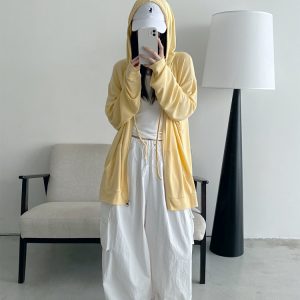 Versatile Slim Fit Loose Hooded Zip-Up Sweatshirt for Women - Cool Feeling Solid Color Sun Protection for Summer