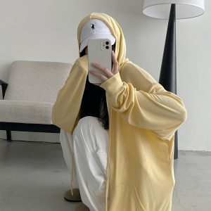 Versatile Slim Fit Loose Hooded Zip-Up Sweatshirt for Women - Cool Feeling Solid Color Sun Protection for Summer