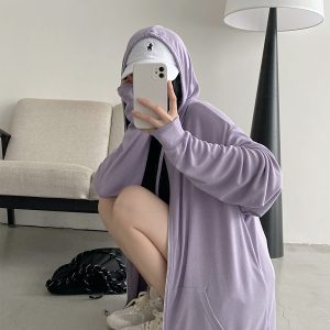 Versatile Slim Fit Loose Hooded Zip-Up Sweatshirt for Women - Cool Feeling Solid Color Sun Protection for Summer