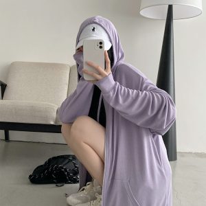 Versatile Slim Fit Loose Hooded Zip-Up Sweatshirt for Women - Cool Feeling Solid Color Sun Protection for Summer