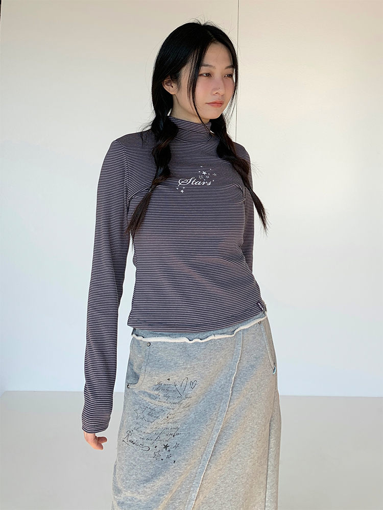 Versatile Striped High Neck Long Sleeve T-Shirt for Women - Autumn Winter Fashion Essential, Cozy Layering Top Versatile Striped High Neck Long Sleeve T-Shirt for Women - Autumn Winter Fashion Essential, Cozy Layering Top