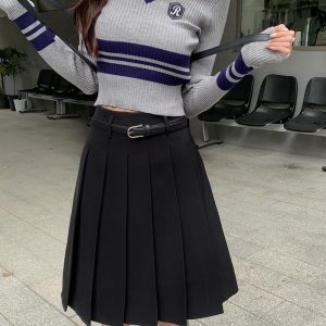 Versatile White High-Waisted Pleated A-Line Skirt for Women - Plus Size Mid-Length JK Style Over-the-Knee Half Skirt