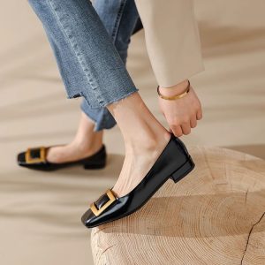 Versatile Women's Chunky Heel Shoes with Square Buckle, Square Toe Design - Fashionable Commuting Grandma Style Footwear