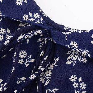 Vintage 2025 Summer V-Neck Floral Dress for Women - Blue Vacation Style, Age-Reducing Look, Perfect for 90s and Y2K Fashion