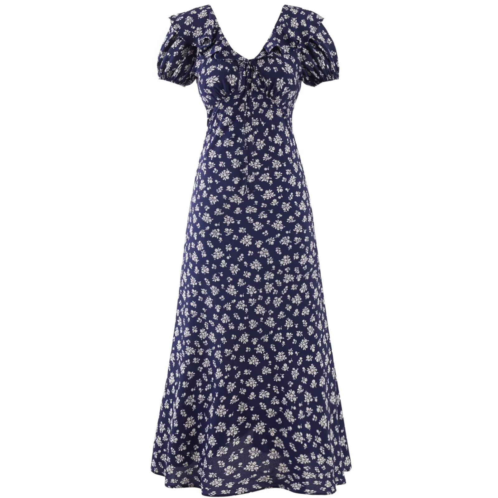 Vintage 2025 Summer V-Neck Floral Dress for Women - Blue Vacation Style, Age-Reducing Look, Perfect for 90s and Y2K Fashion