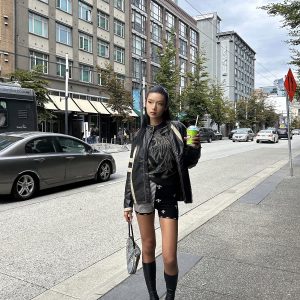 Vintage 90s Distressed Cotton-Padded Motorcycle Jacket - High-End Bikecore Style