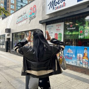 Vintage 90s Distressed Cotton-Padded Motorcycle Jacket - High-End Bikecore Style