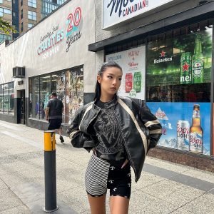 Vintage 90s Distressed Cotton-Padded Motorcycle Jacket - High-End Bikecore Style