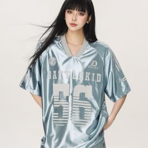 Vintage American Beer Team Captain Loose Short Sleeve T-Shirt for Women and Men - Trendy Summer Couple Jersey Top