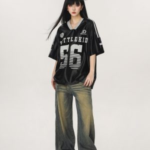 Vintage American Beer Team Captain Loose Short Sleeve T-Shirt for Women and Men - Trendy Summer Couple Jersey Top