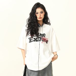 Vintage American Letter Print Heavyweight Unisex Short Sleeve T-Shirt - Versatile 90s Style Loose Fit Round Neck Tee