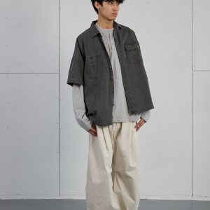 Vintage American Plaid Short-Sleeve Shirt for Men - Retro Workwear Style, Washed Summer Essential 2025