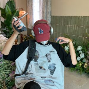 Vintage American Raglan Short Sleeve T-Shirt for Couples - 2024 Summer High Street Trendy Lazy Style