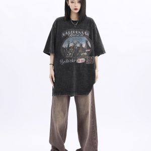 Vintage American Retro High Weight Short Sleeve Women's T-Shirt - Washed Heavy Fabric - High Street Style