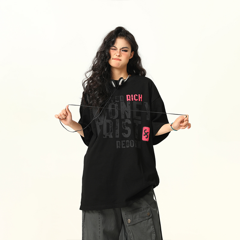 Vintage American Street Letter Print Short Sleeve T-Shirt for Men and Women - Summer Cotton Couple Top, Y2K Style