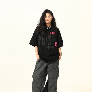 Vintage American Street Letter Print Short Sleeve T-Shirt for Men and Women - Summer Cotton Couple Top, Y2K Style