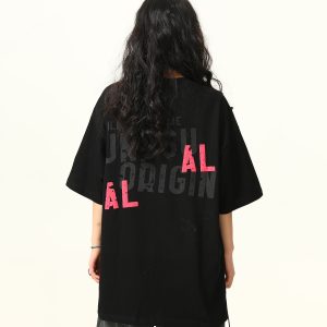 Vintage American Street Letter Print Short Sleeve T-Shirt for Men and Women - Summer Cotton Couple Top, Y2K Style