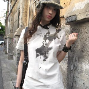 Vintage American Style Guitar Print T-Shirt for Women - Slim Fit Short Sleeve Summer Top, Trendy High Street Fashion