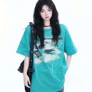 Vintage American-Style Oversized Short-Sleeve T-Shirt for Women - 