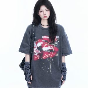 Vintage American-Style Oversized Short-Sleeve T-Shirt for Women - 