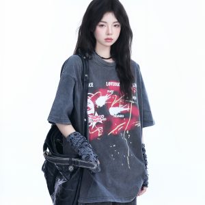 Vintage American-Style Oversized Short-Sleeve T-Shirt for Women - 