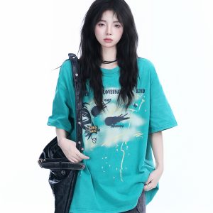 Vintage American-Style Oversized Short-Sleeve T-Shirt for Women - 