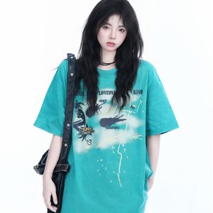 Vintage American-Style Oversized Short-Sleeve T-Shirt for Women - 