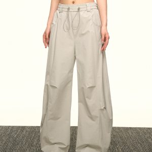 Vintage American-Style Wide-Leg Pleated Cargo Pants for Women - Casual Loose Fit for Summer 2025, Versatile Y2K Fashion