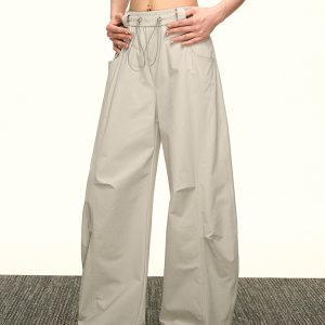 Vintage American-Style Wide-Leg Pleated Cargo Pants for Women - Casual Loose Fit for Summer 2025, Versatile Y2K Fashion