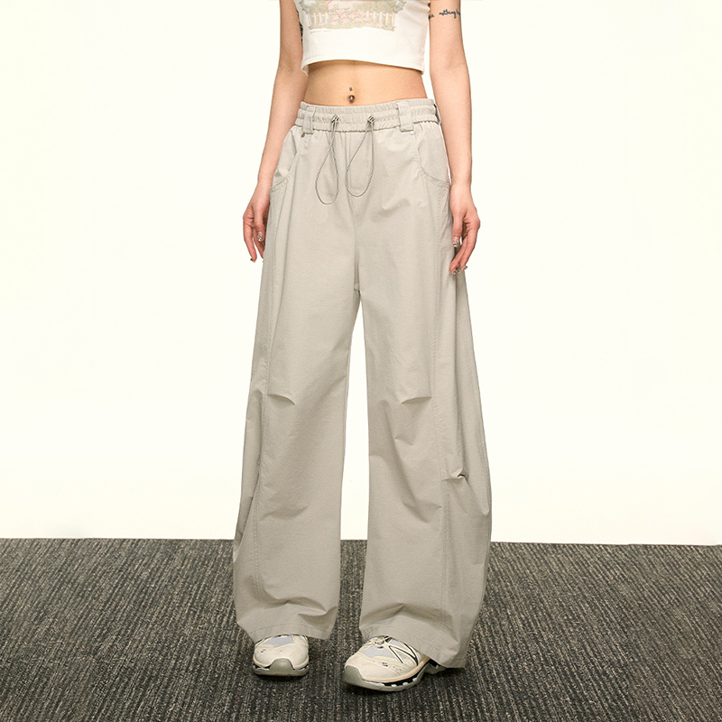 Vintage American-Style Wide-Leg Pleated Cargo Pants for Women - Casual Loose Fit for Summer 2025, Versatile Y2K Fashion