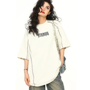 Vintage American Unisex Short Sleeve T-Shirt in Red - Trendy Loose Fit Couple Tee for Y2K Style Lovers