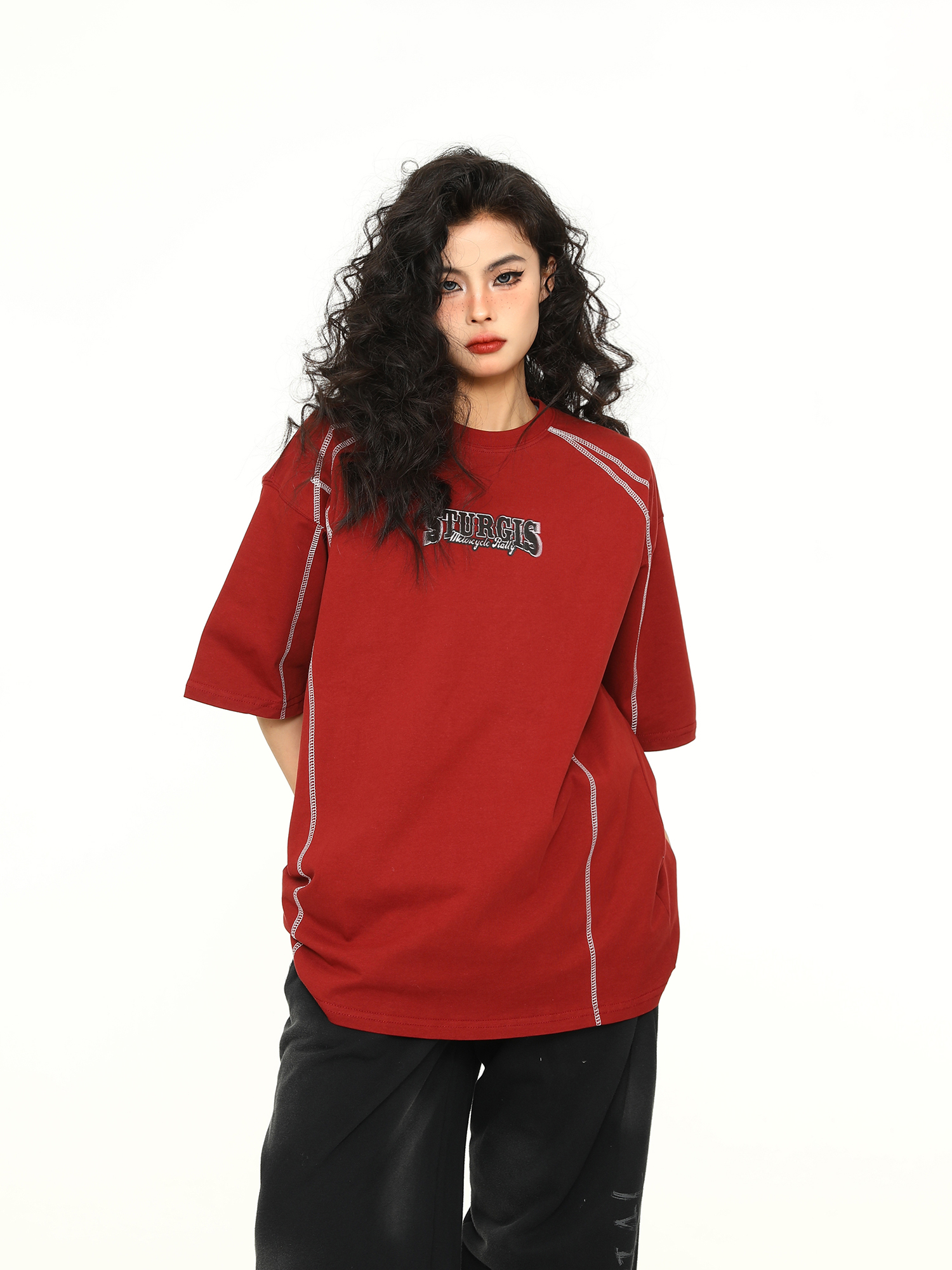 Vintage American Unisex Short Sleeve T-Shirt in Red - Trendy Loose Fit Couple Tee for Y2K Style Lovers Vintage American Unisex Short Sleeve T-Shirt in Red - Trendy Loose Fit Couple Tee for Y2K Style Lovers